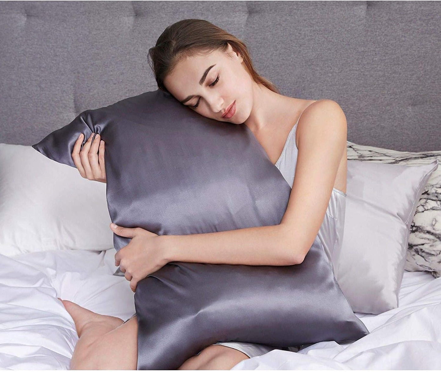 Luxury Pillowcase Set of 2 100% Pure Mulberry Silk on Both Sides - Charcoal