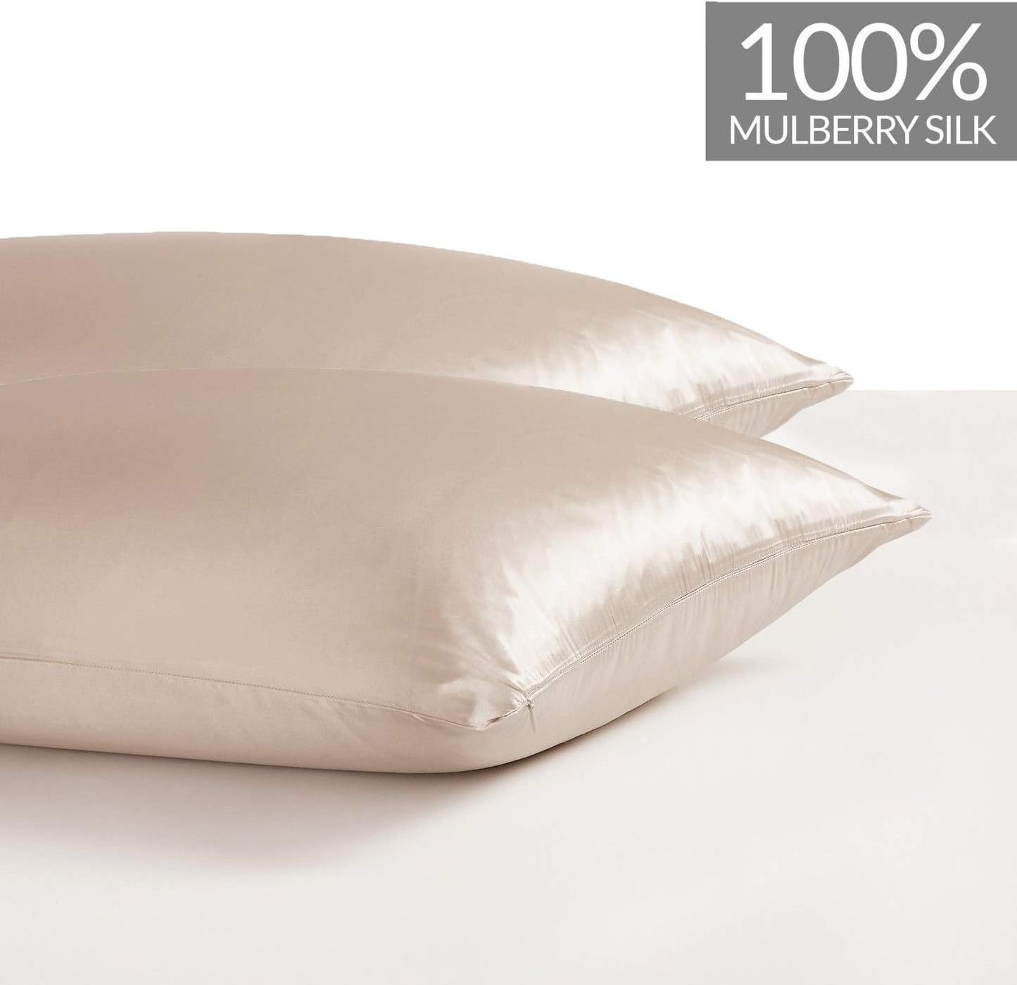 Luxury Pillowcase Set of 2 100% Pure Mulberry Silk on Both Sides - Champagne