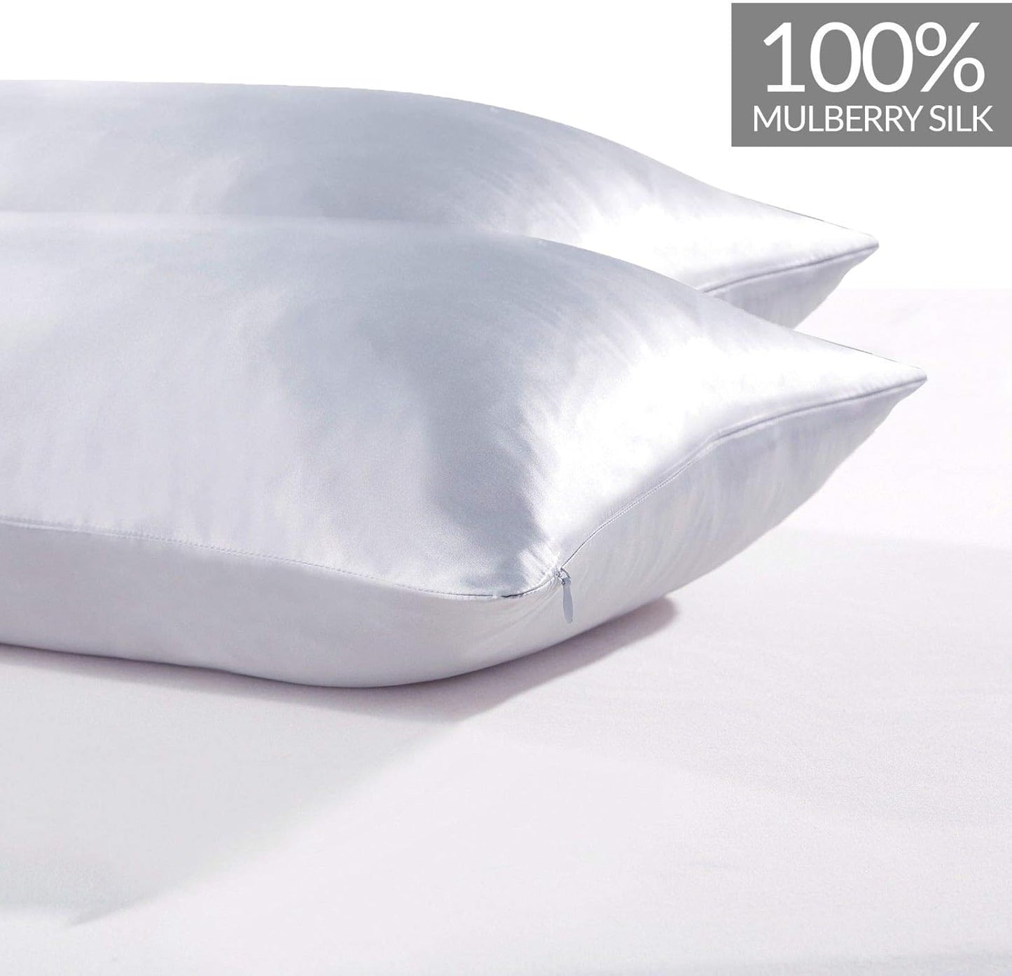 Luxury Pillowcase Set of 2 100% Pure Mulberry Silk on Both Sides - Silver