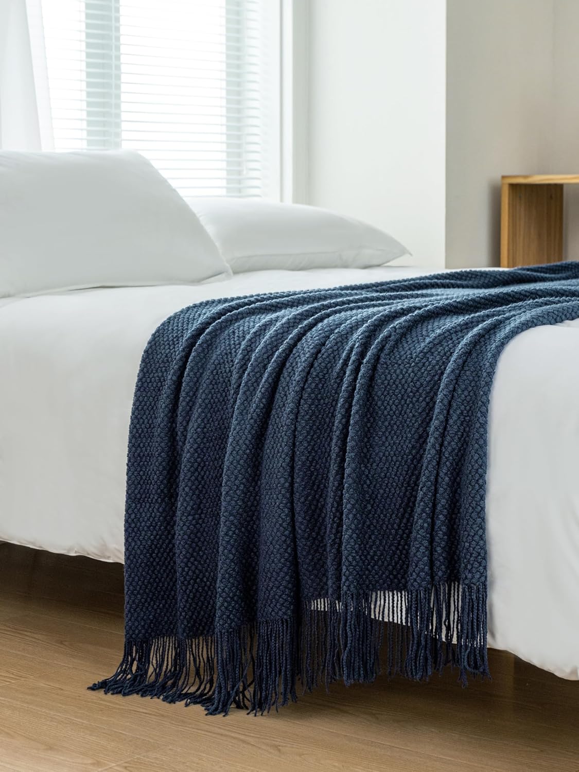 Throw Blanket Micro Plush Knitted Woven - Navy