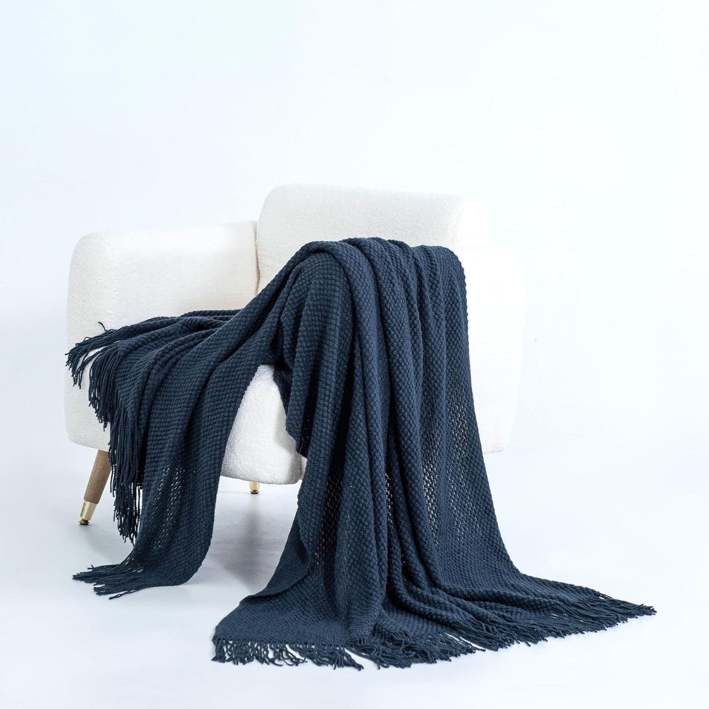 Throw Blanket Micro Plush Knitted Woven - Navy