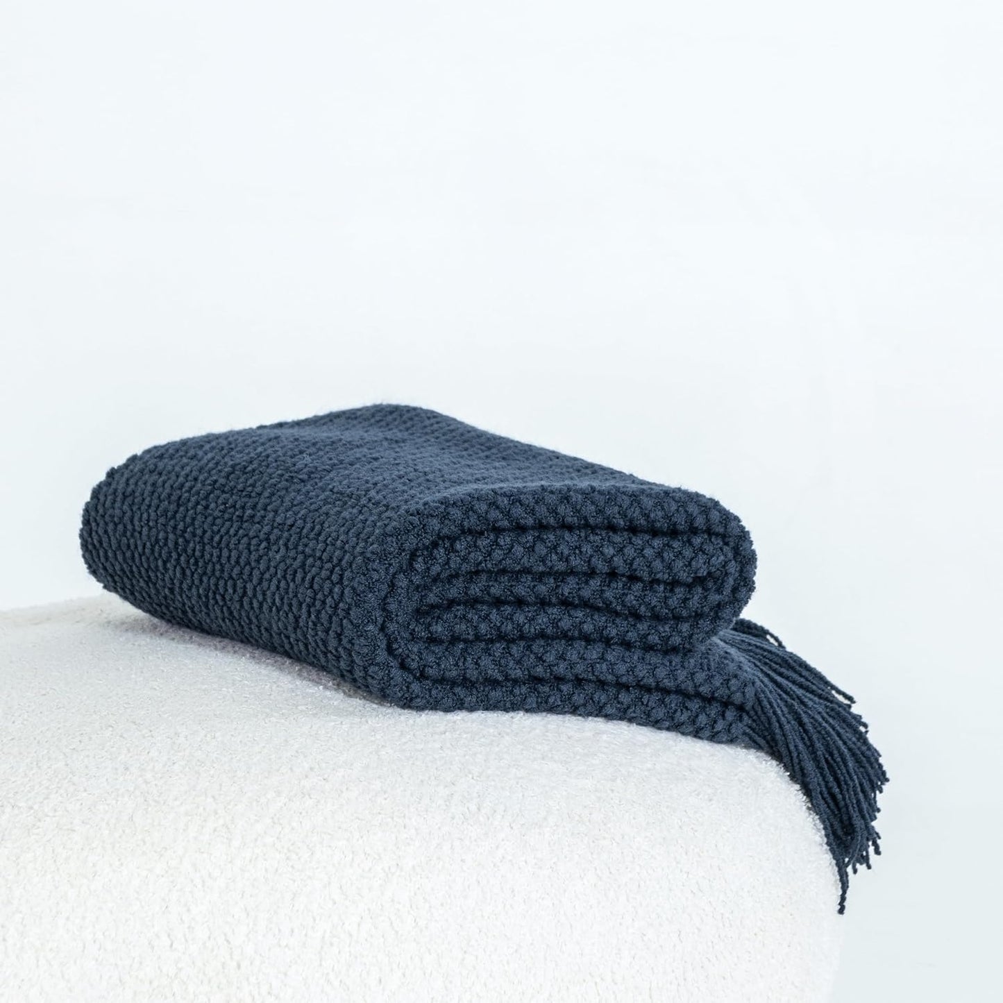 Throw Blanket Micro Plush Knitted Woven - Navy