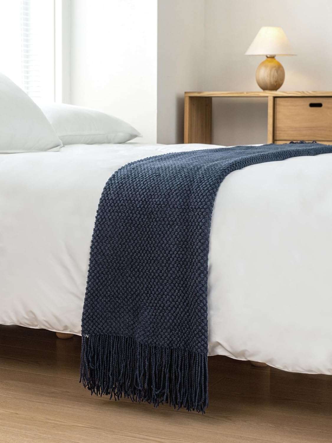 Throw Blanket Micro Plush Knitted Woven - Navy