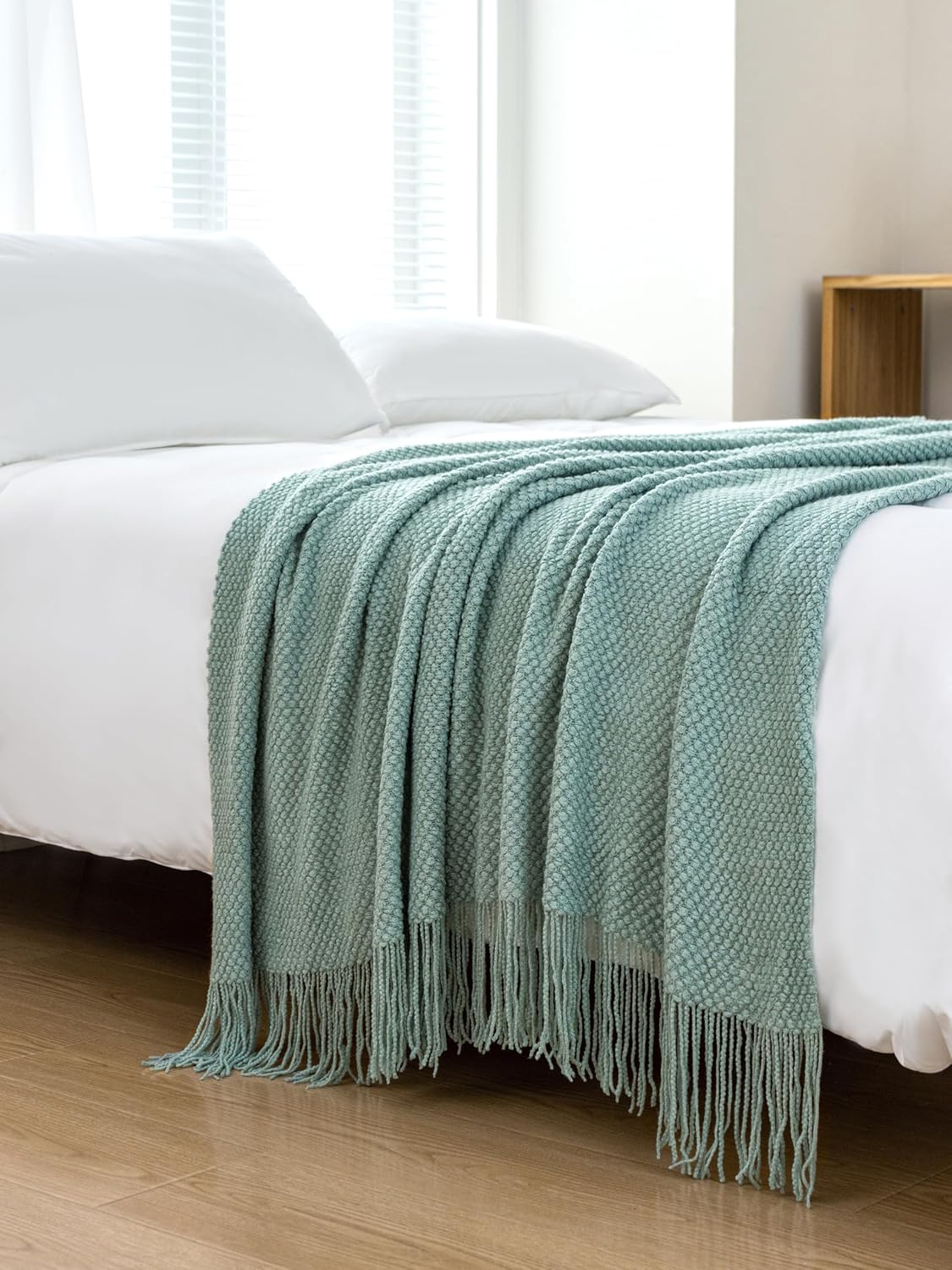 Throw Blanket Micro Plush Knitted Woven - Seafoam