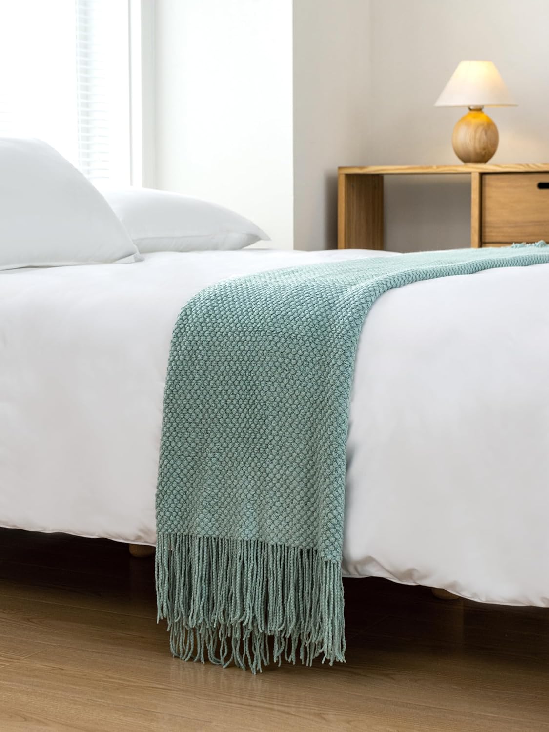 Throw Blanket Micro Plush Knitted Woven - Seafoam