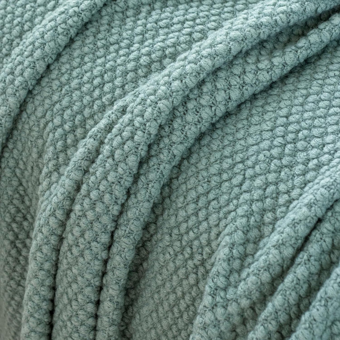 Throw Blanket Micro Plush Knitted Woven - Seafoam