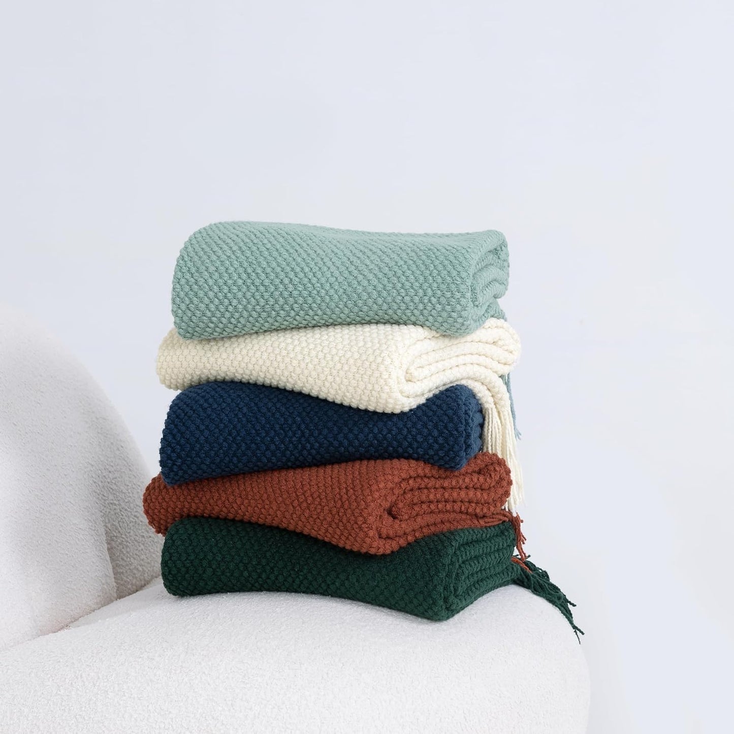 Micro Plush Knitted Woven Throw Blanket - Seafoam