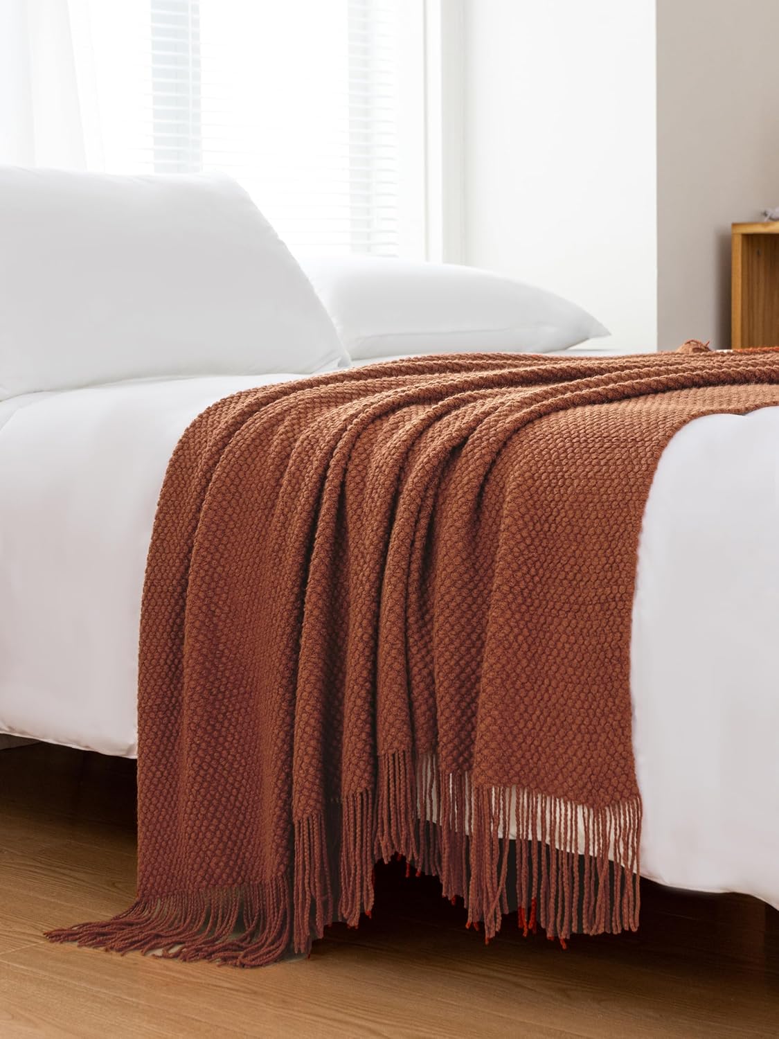 Throw Blanket Micro Plush Knitted Woven - Terracotta