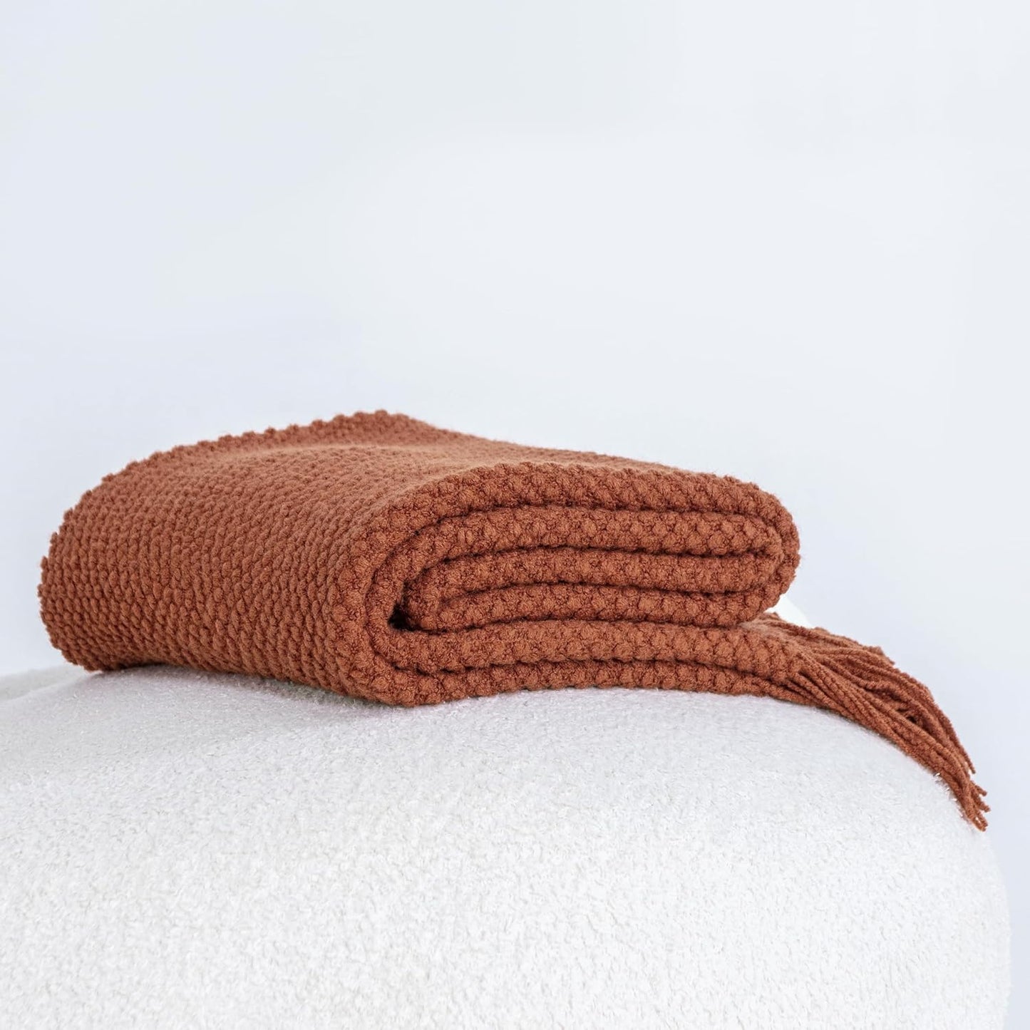 Throw Blanket Micro Plush Knitted Woven - Terracotta