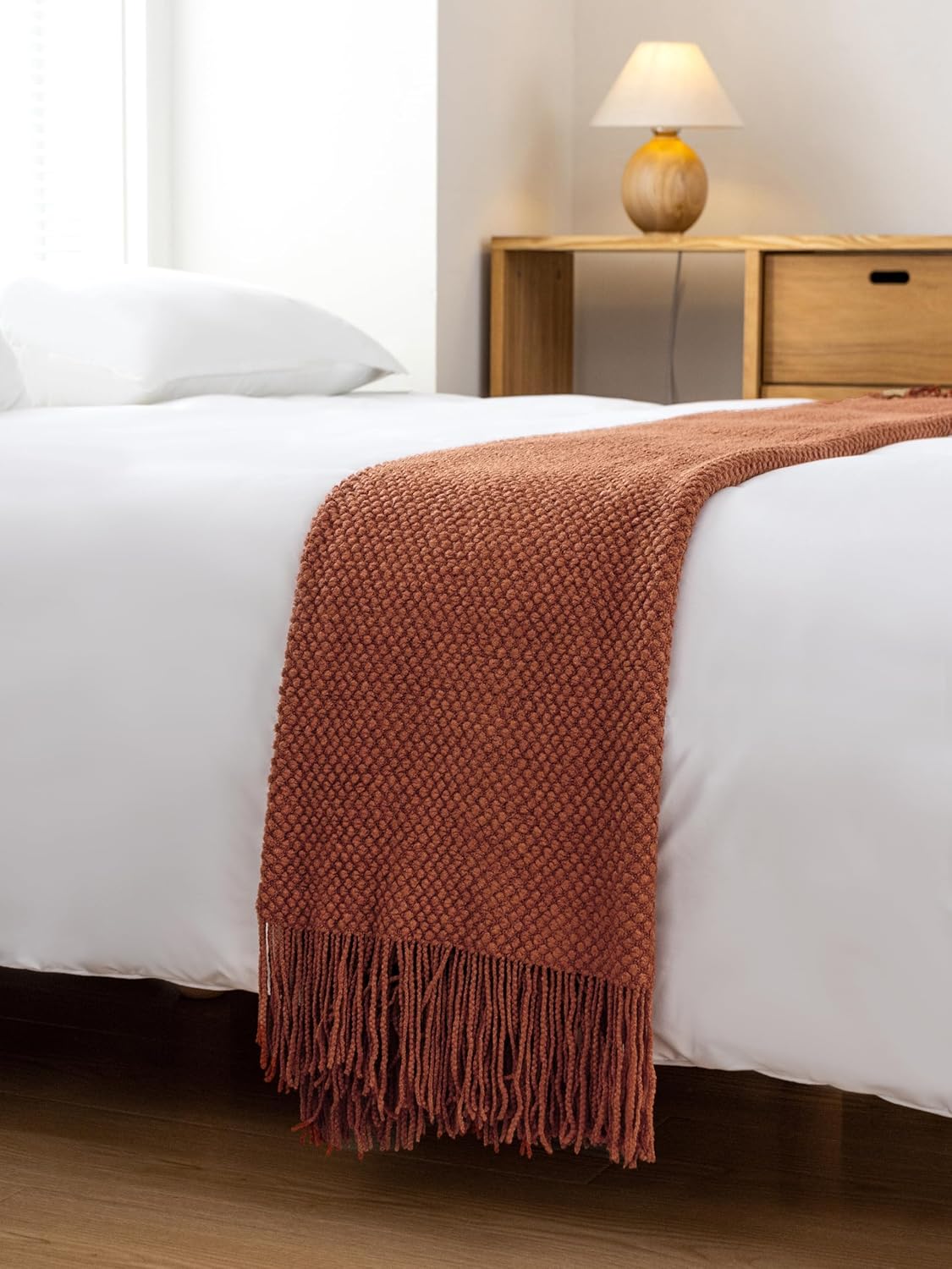 Throw Blanket Micro Plush Knitted Woven - Terracotta