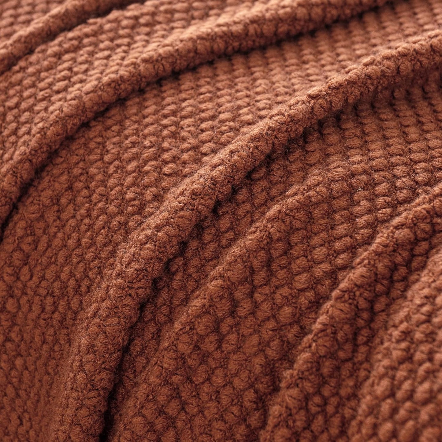 Throw Blanket Micro Plush Knitted Woven - Terracotta