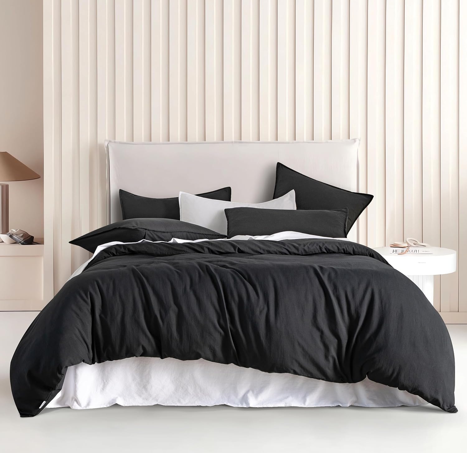 Vintage Washed Microfibre Quilt Cover Set (2Pcs) - Black - Single Size