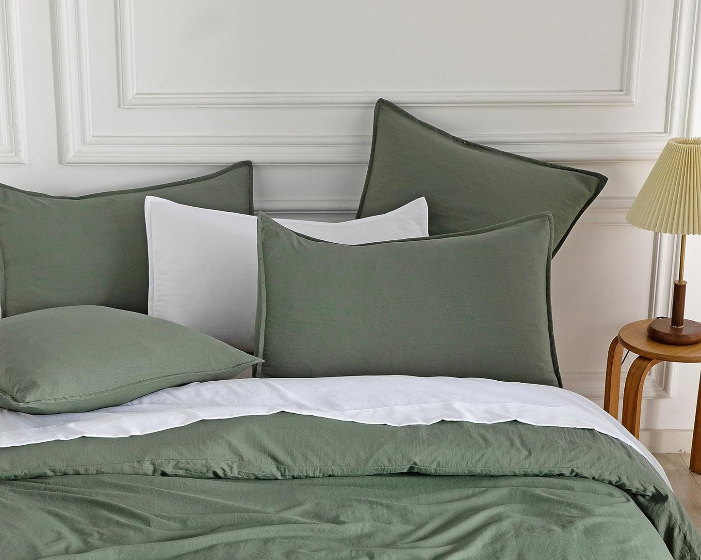 Vintage Washed Microfibre Quilt Cover Set (2Pcs) - Khaki Green - Single Size