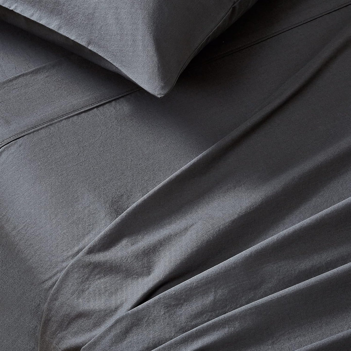 Vintage Washed 100% Cotton Sheet Set with 1 Pillowcase - Charcoal - Single