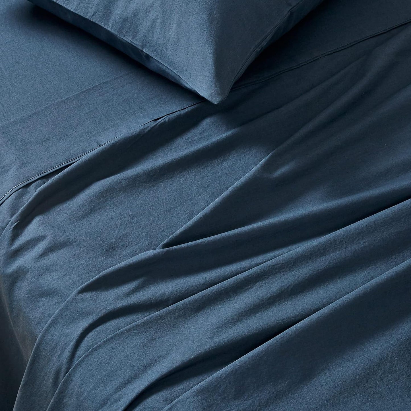 Vintage Washed 100% Cotton Sheet Set with 1 Pillowcases - Dark Indigo -Single