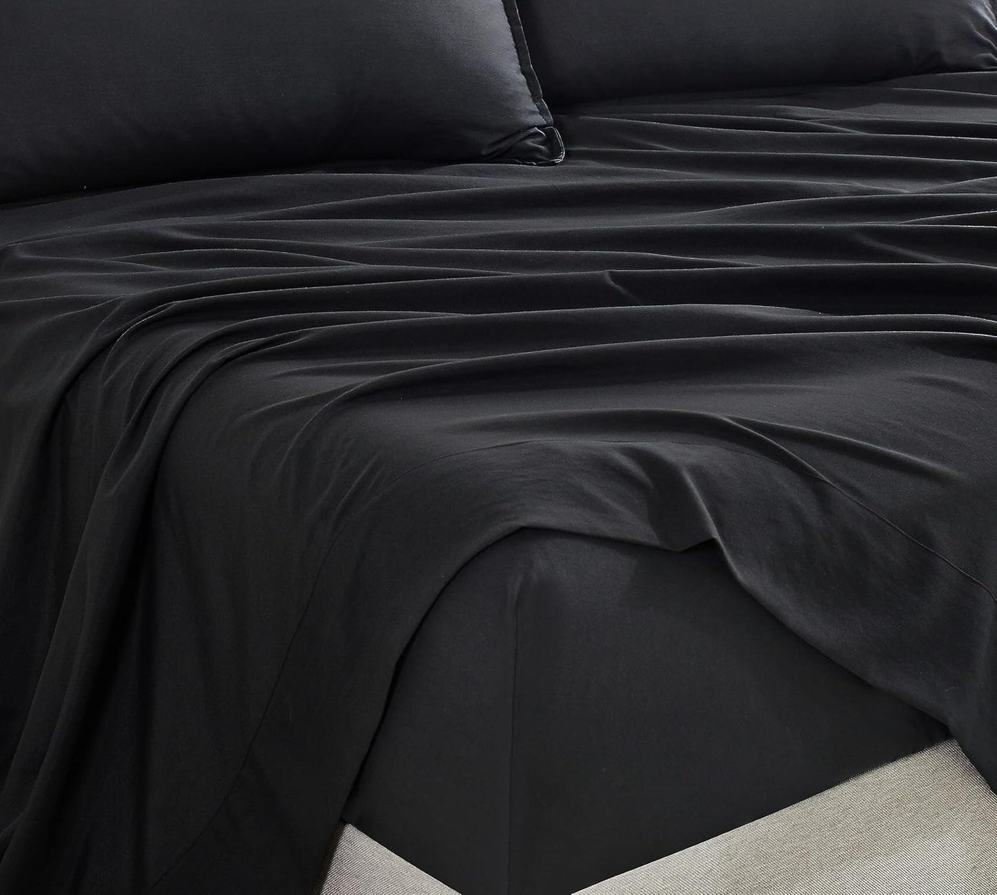 Vintage Washed Microfibre Sheet Set with 1 Pillowcase - Black - Single