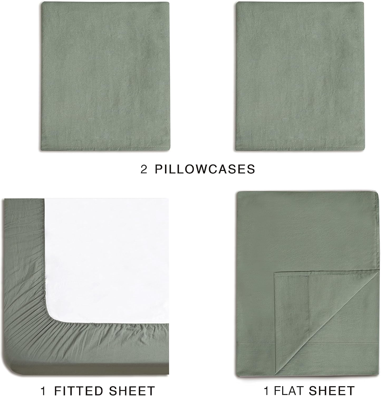 Vintage Washed Microfiber Sheet Set with 1 Pillowcase - Khaki Green - Single