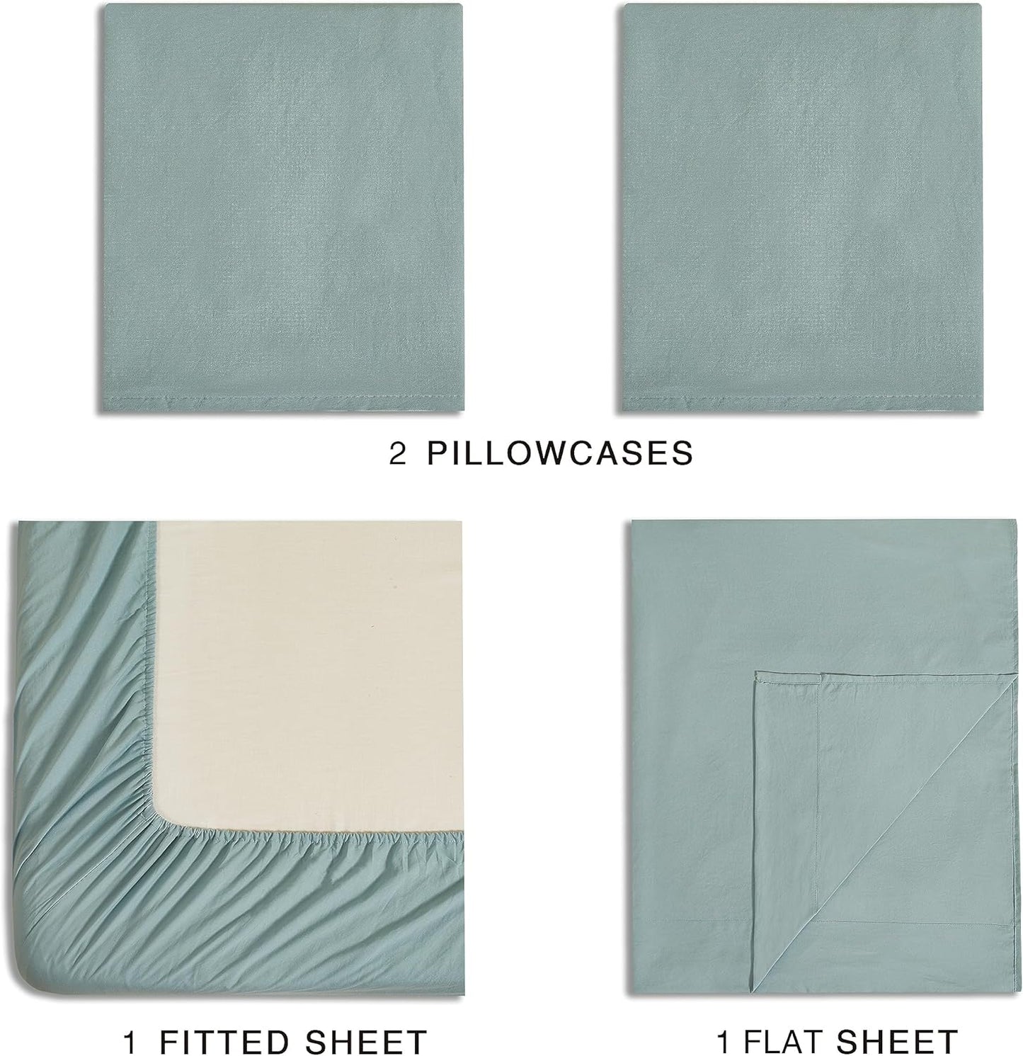 Vintage Washed Microfiber Sheet Set with 1 Pillowcase - Seafoam - Single