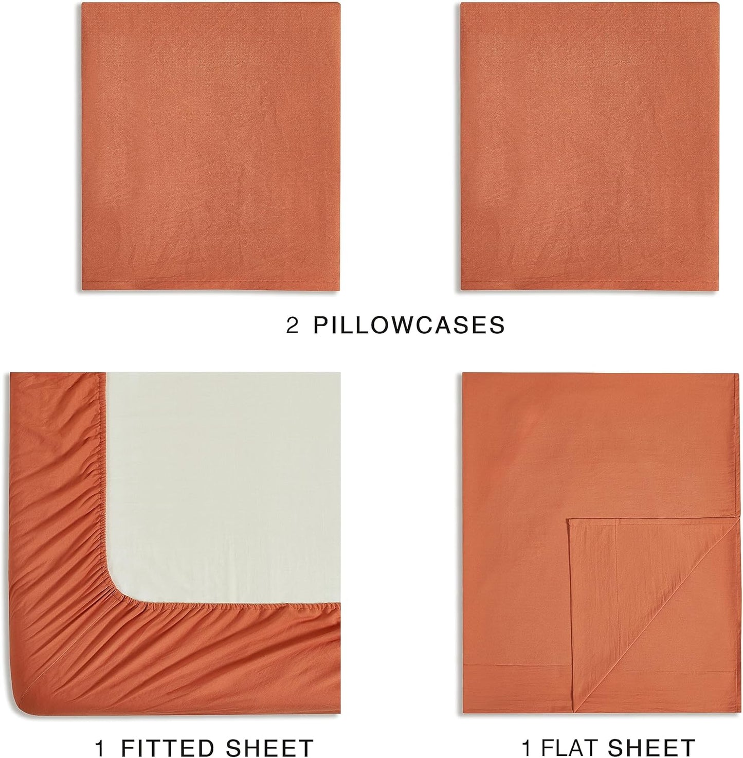 Vintage Washed Microfiber Sheet Set with 1 Pillowcase - Terracotta - Single