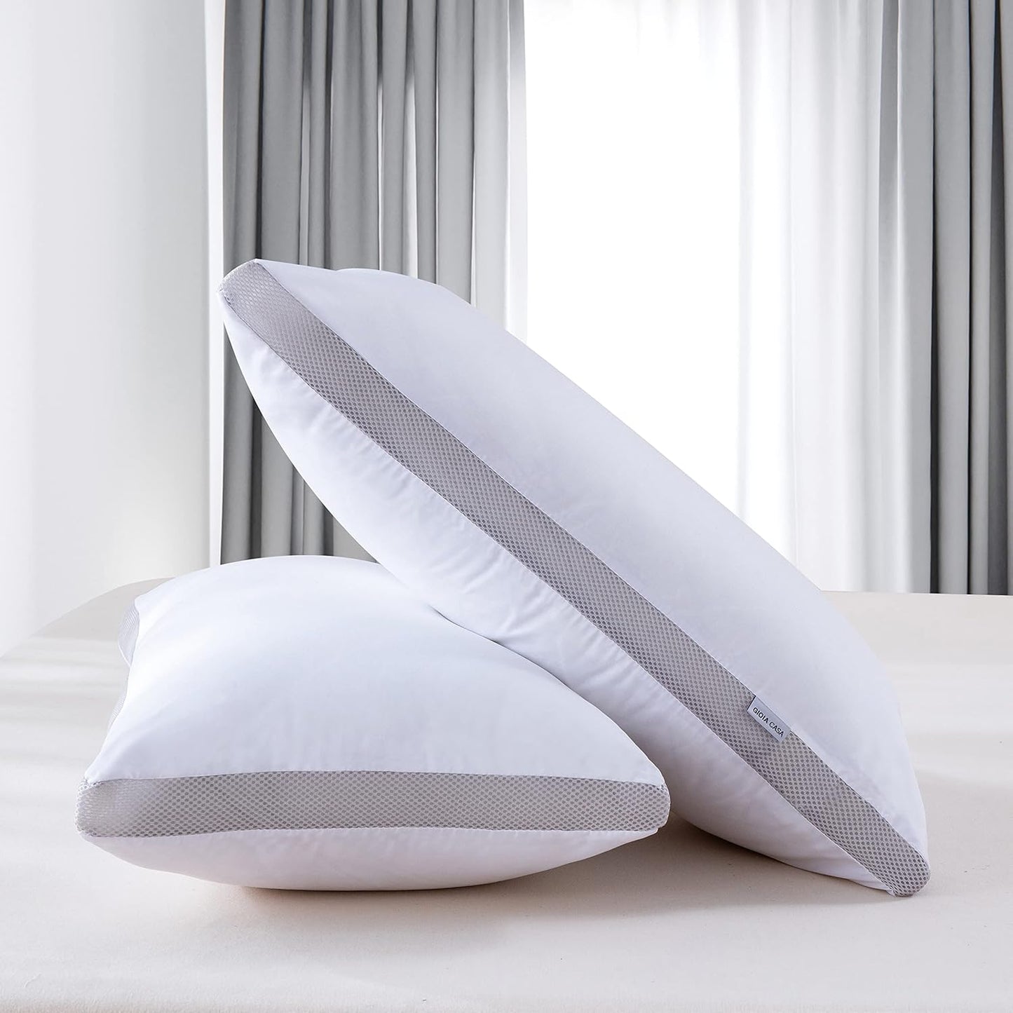 Bamboo Cooling Pillows Twin Pack Luxury Plush Down-Like Microfibre Ultra Soft, Comfy & Breathable Standard