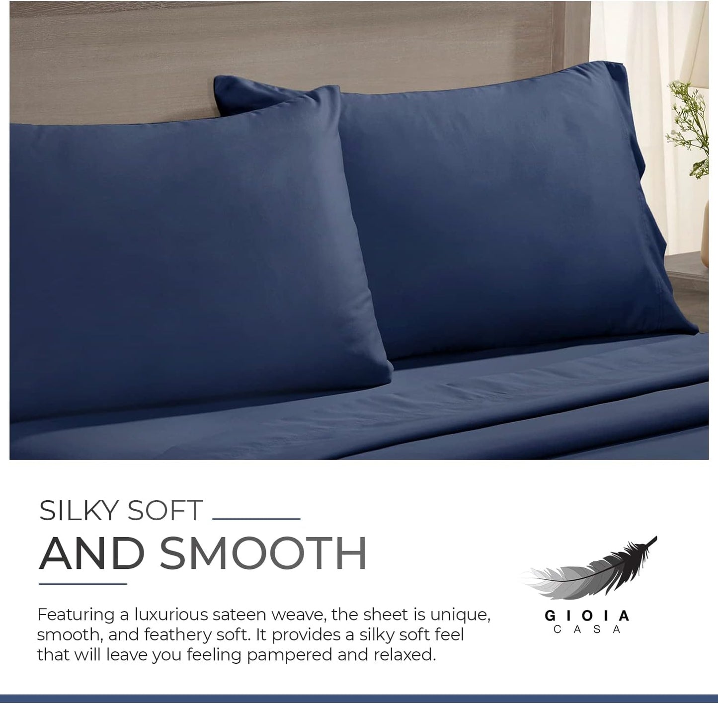 Bedding Set Bamboo Cotton Blend All Season - Navy Blue - Double