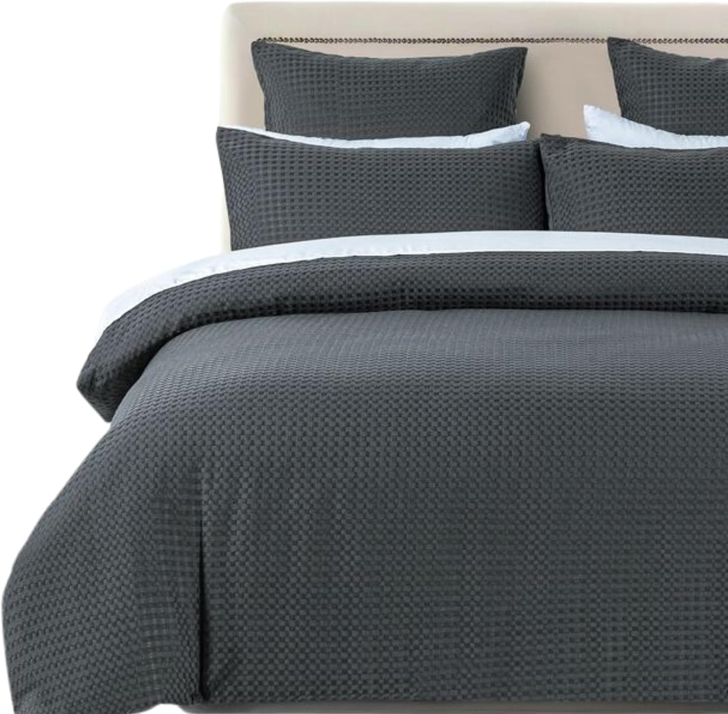 Quilt Cover Set 100% Premium Waffle Microfibre (3Pcs) - Dark Grey - Double