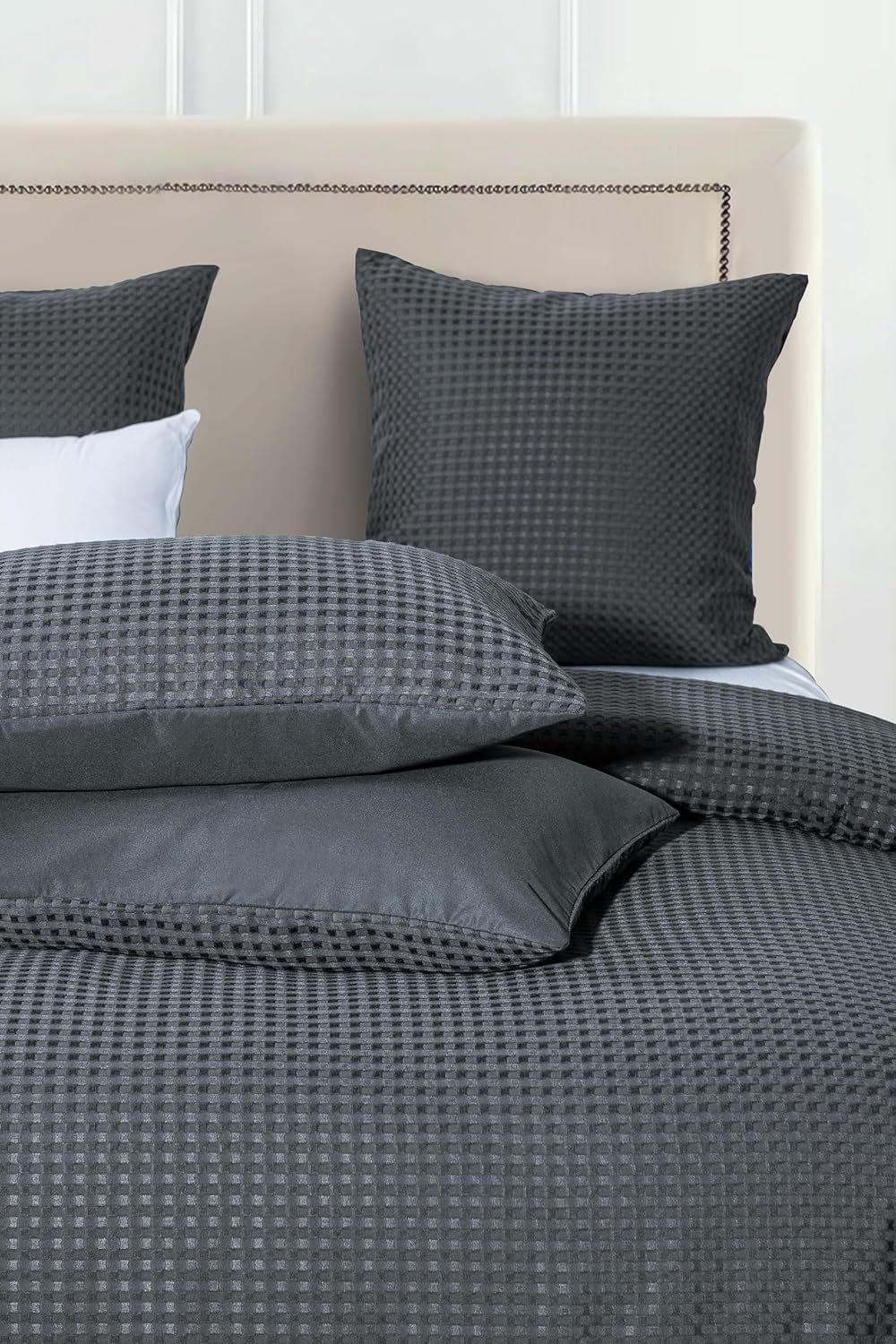 Quilt Cover Set 100% Premium Waffle Microfibre (3Pcs) - Dark Grey - Double