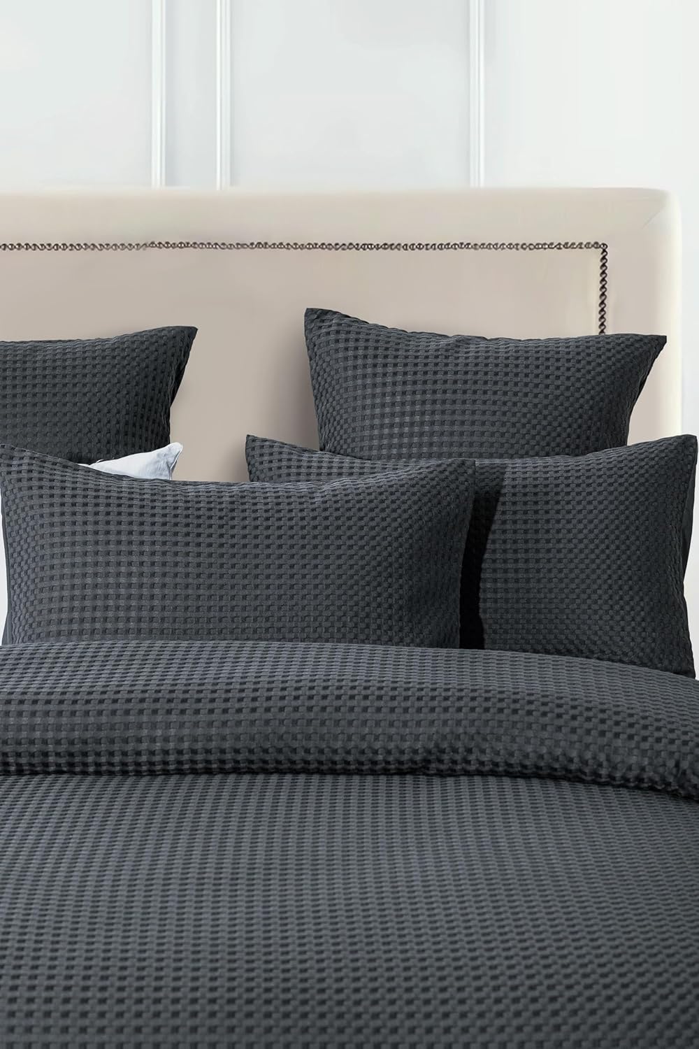 Quilt Cover Set 100% Premium Waffle Microfibre (3Pcs) - Dark Grey - Double