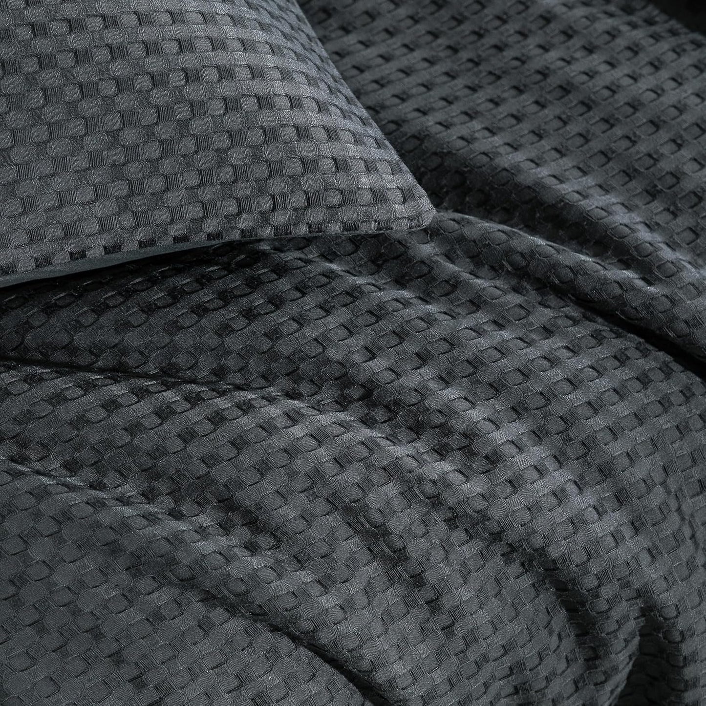 Quilt Cover Set 100% Premium Waffle Microfibre (3Pcs) - Dark Grey - Double