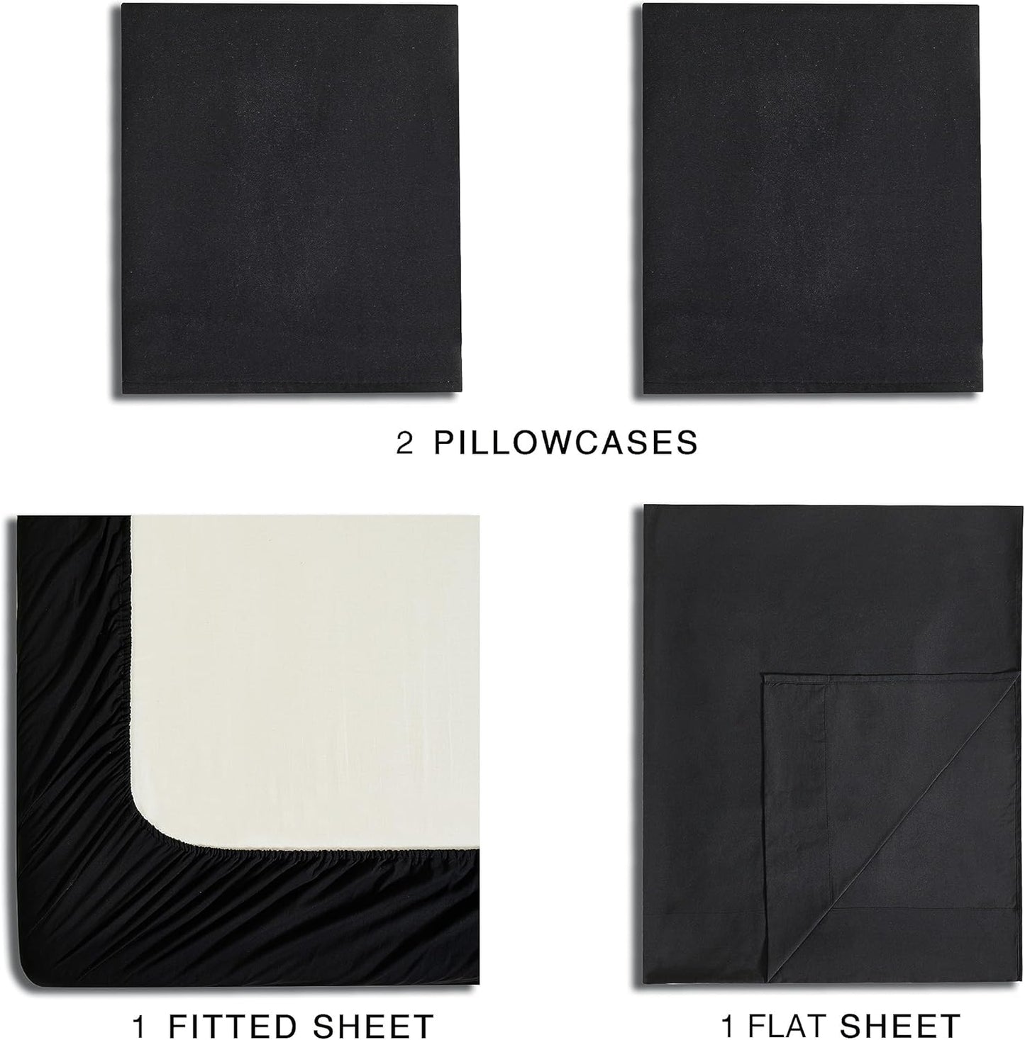 Vintage Washed Microfiber Sheet Set with 2 Pillowcases - Black - Double