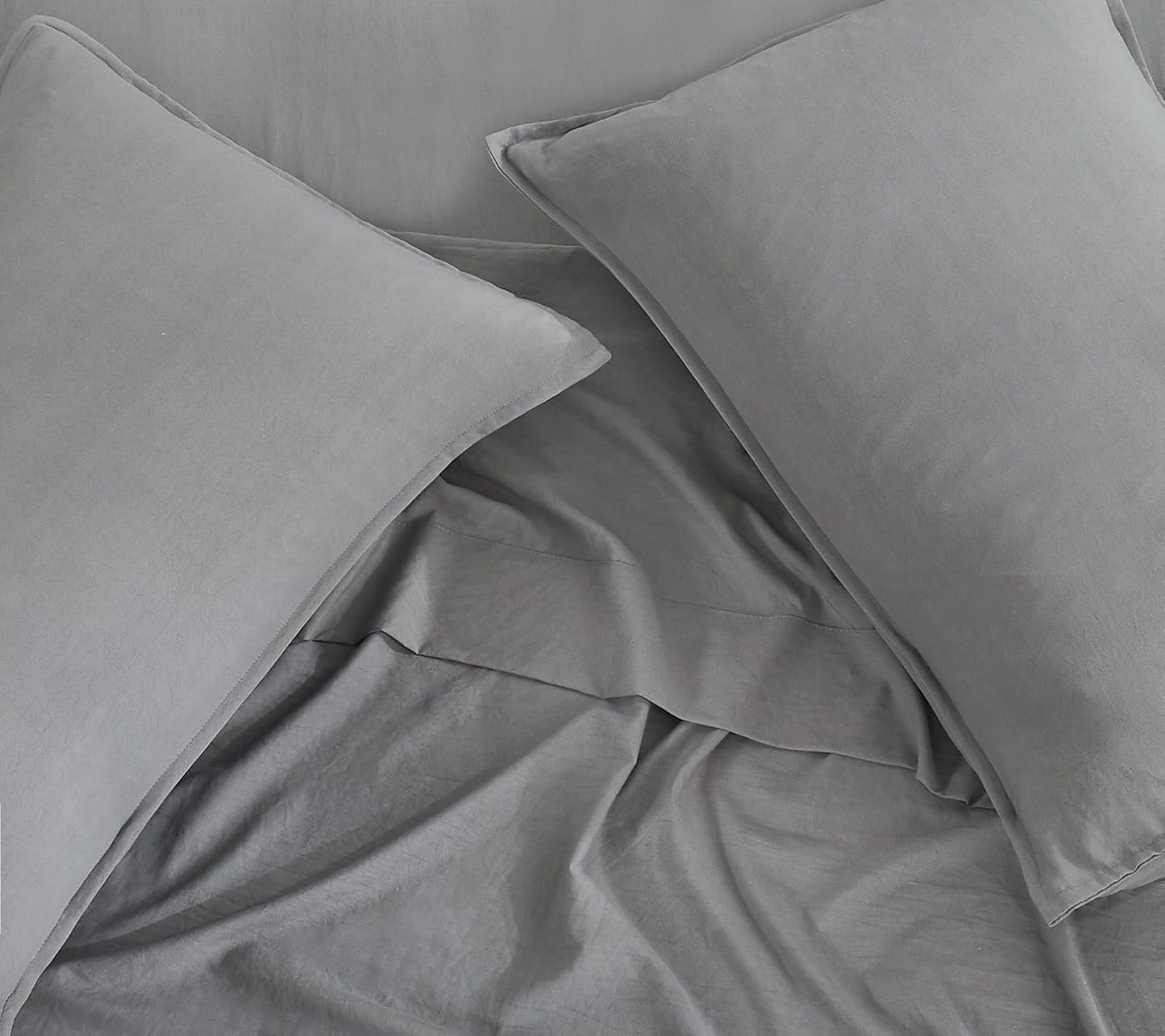 Vintage Washed Microfiber Sheet Set with 2 Pillowcases - Grey - Double