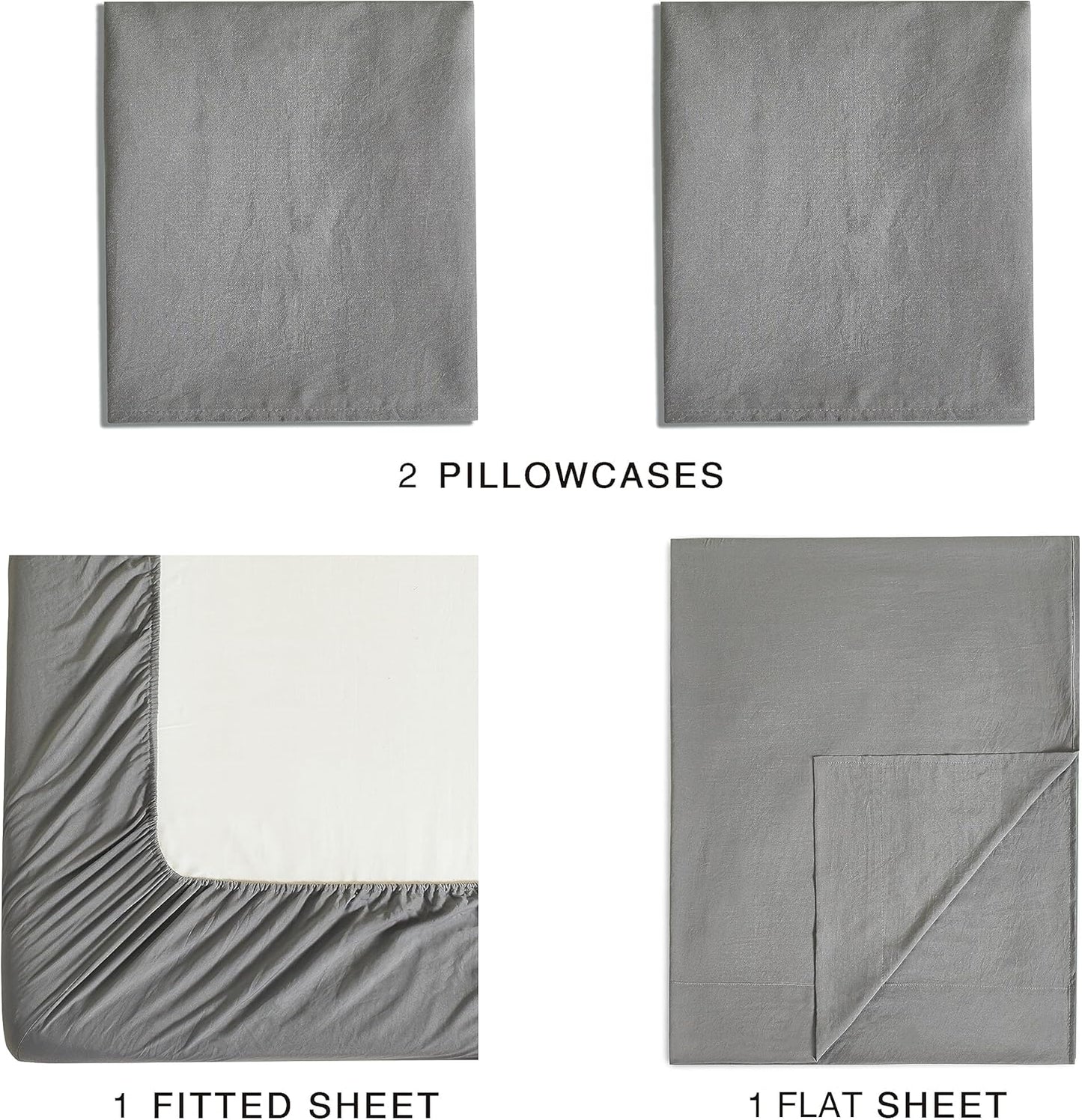 Vintage Washed Microfiber Sheet Set with 2 Pillowcases - Grey - Double