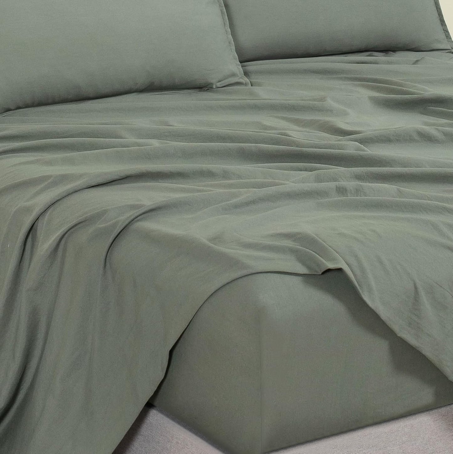 Vintage Washed Microfibre Sheet Set with 2 Pillowcases - Khaki Green - Double