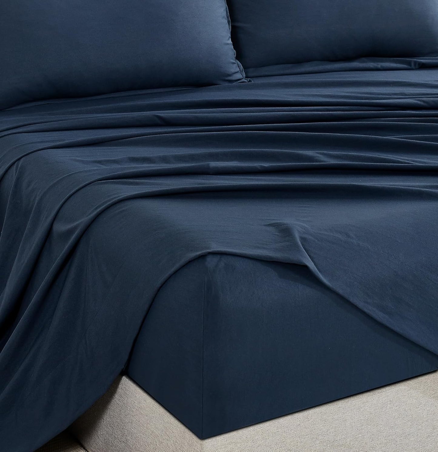 Vintage Washed Microfiber Sheet Set with 2 Pillowcases - Navy - Double