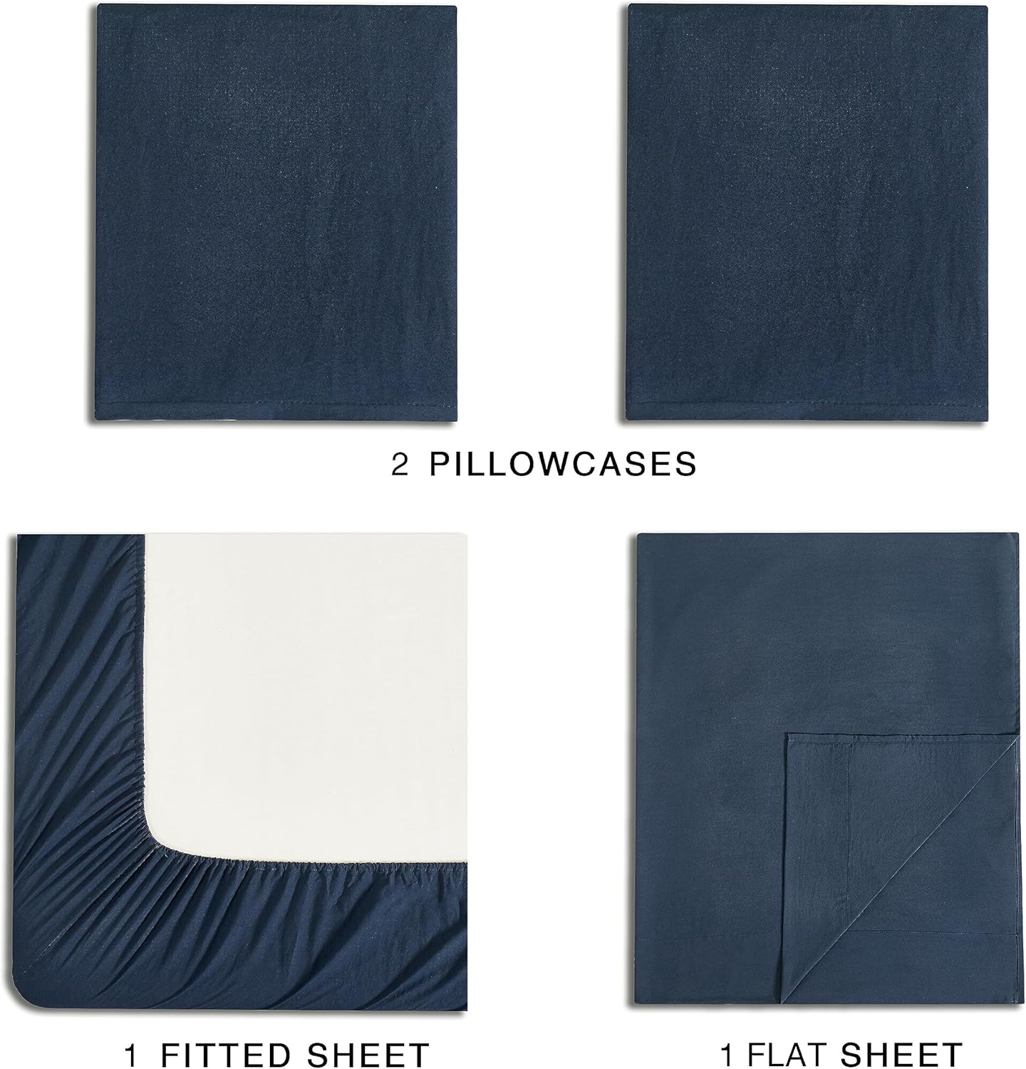 Vintage Washed Microfiber Sheet Set with 2 Pillowcases - Navy - Double