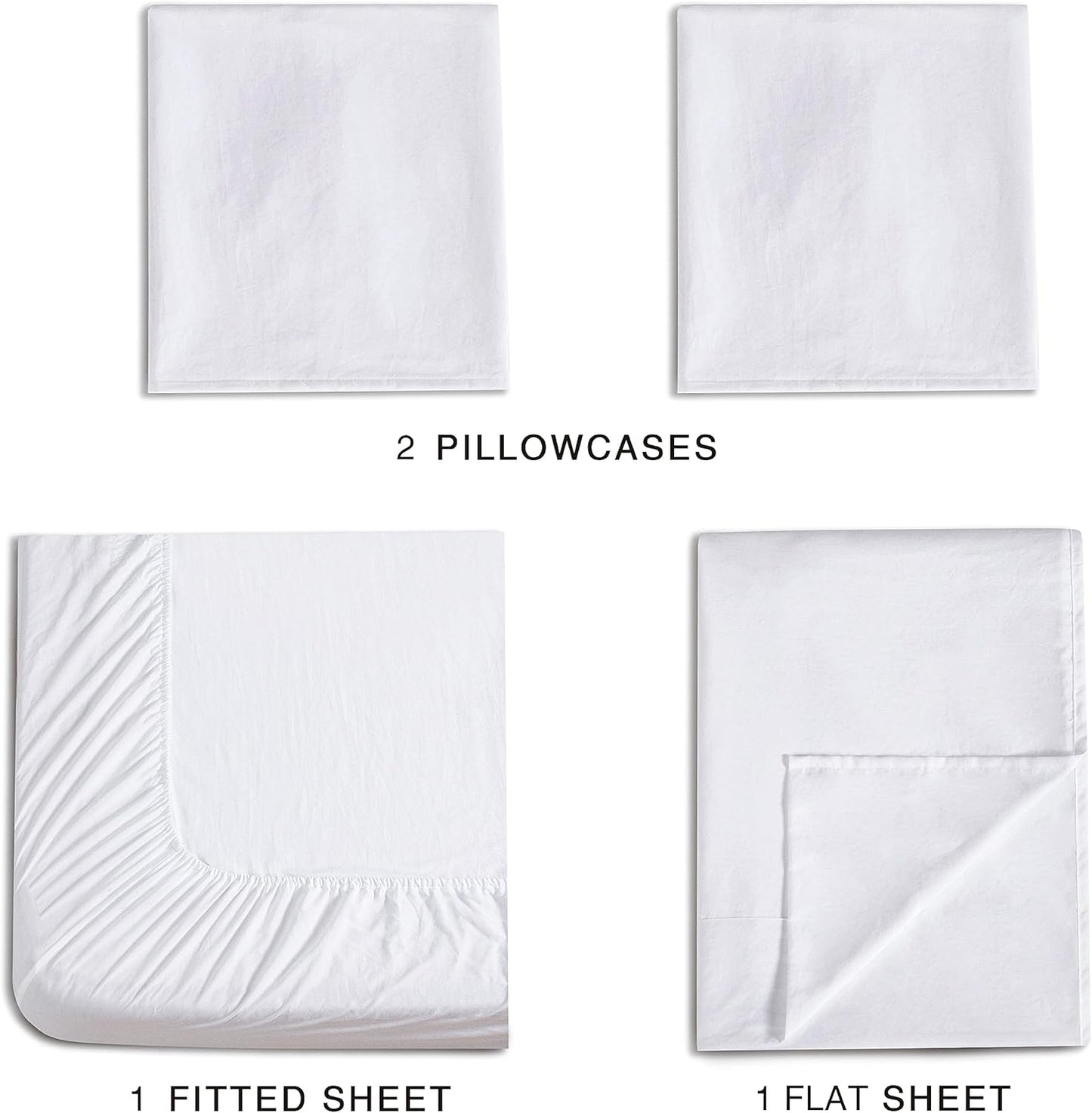 Vintage Washed Microfibre Sheet Set with 2 Pillowcases - White - Double