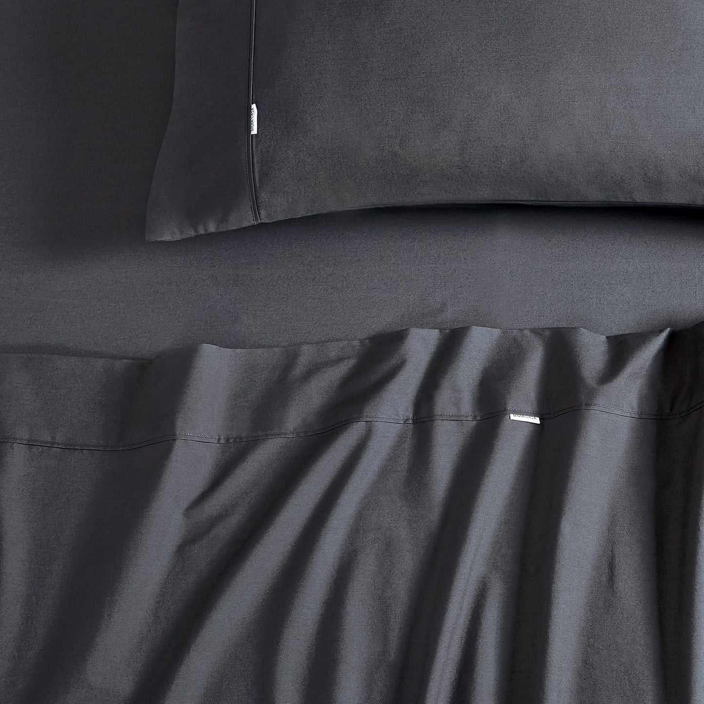 Vintage Washed 100% Cotton Sheet Set with 2 Pillowcases - Charcoal - Queen