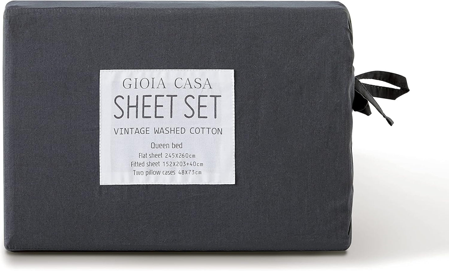 Vintage Washed 100% Cotton Sheet Set with 2 Pillowcases - Charcoal - Queen