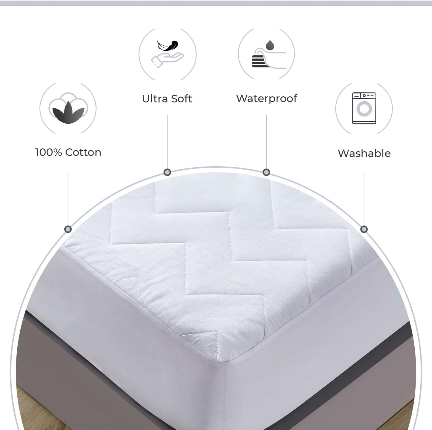 100% Ultra-Soft Cotton Quilted Anti-Microbial Mattress Cover Protector - King Size