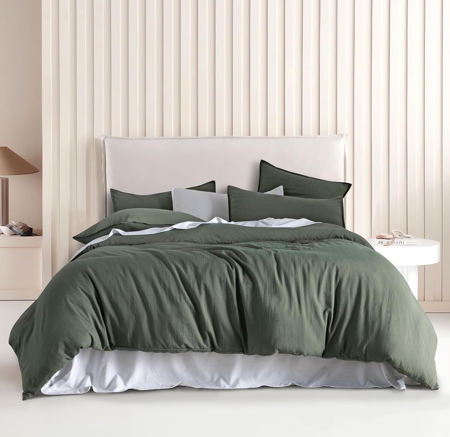 Vintage Washed Microfibre Quilt Cover Set (3Pcs) - Khaki Green - King Size