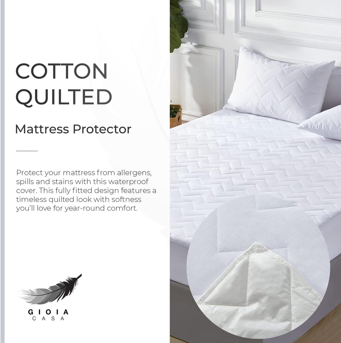 Mattress Protector 100% Ultra-Soft Cotton Quilted Anti-Microbial - King Single