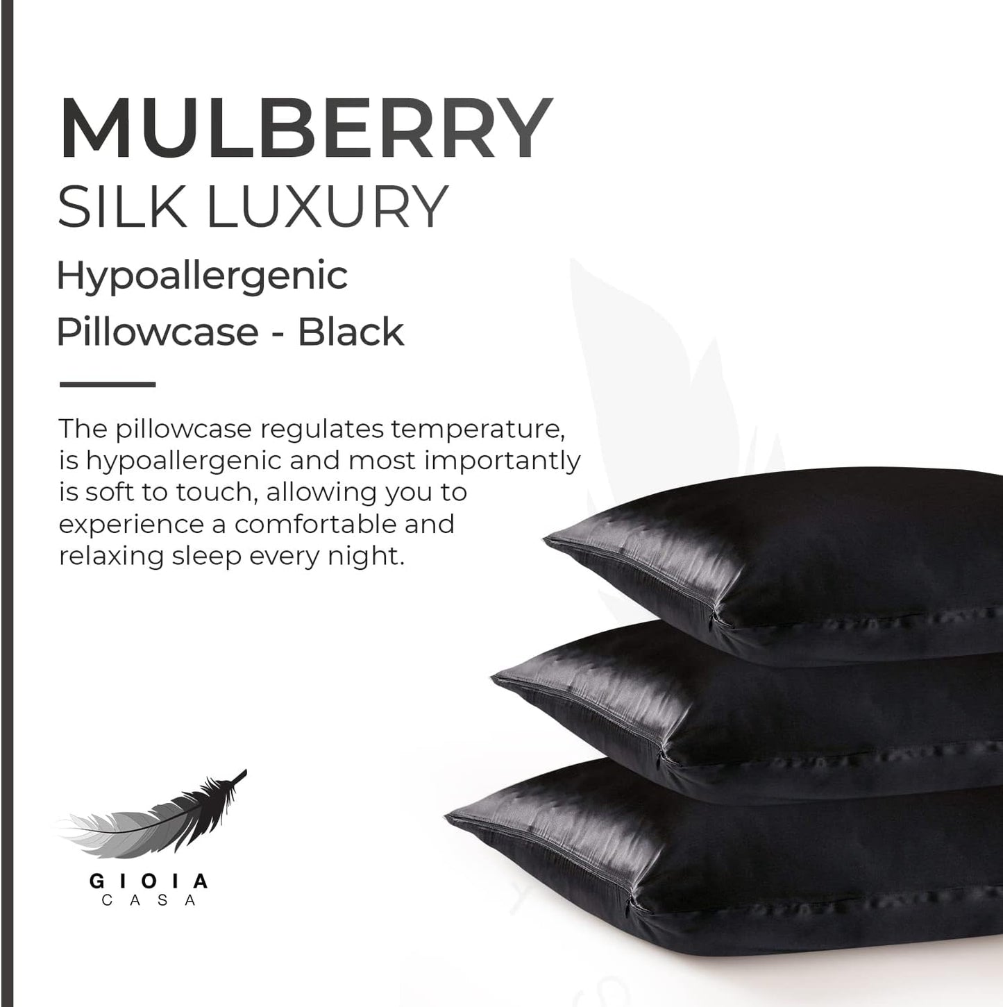 Luxury Pillowcase 100% Pure Mulberry Silk on Both Sides - Black