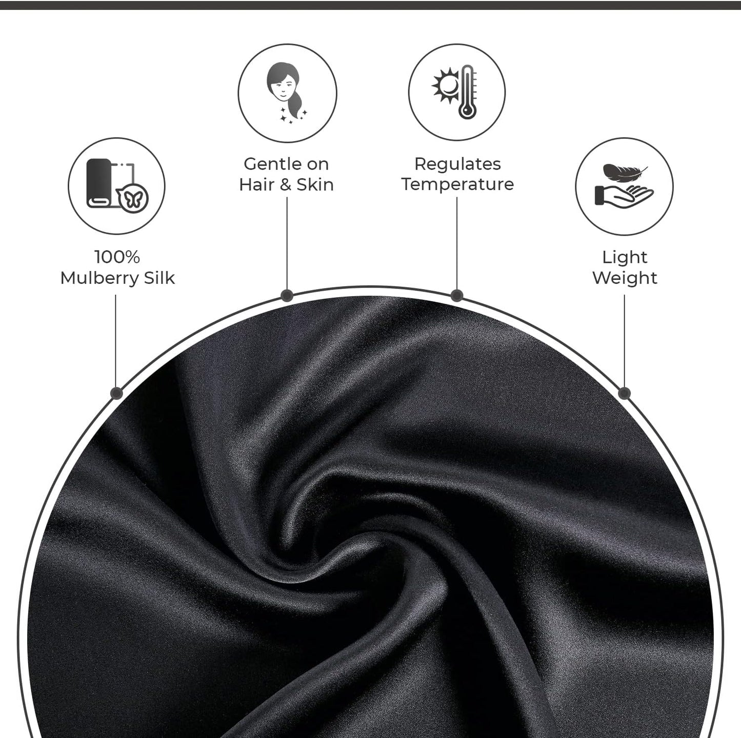 Luxury Pillowcase - 100% Pure Mulberry Silk on Both Sides - Black