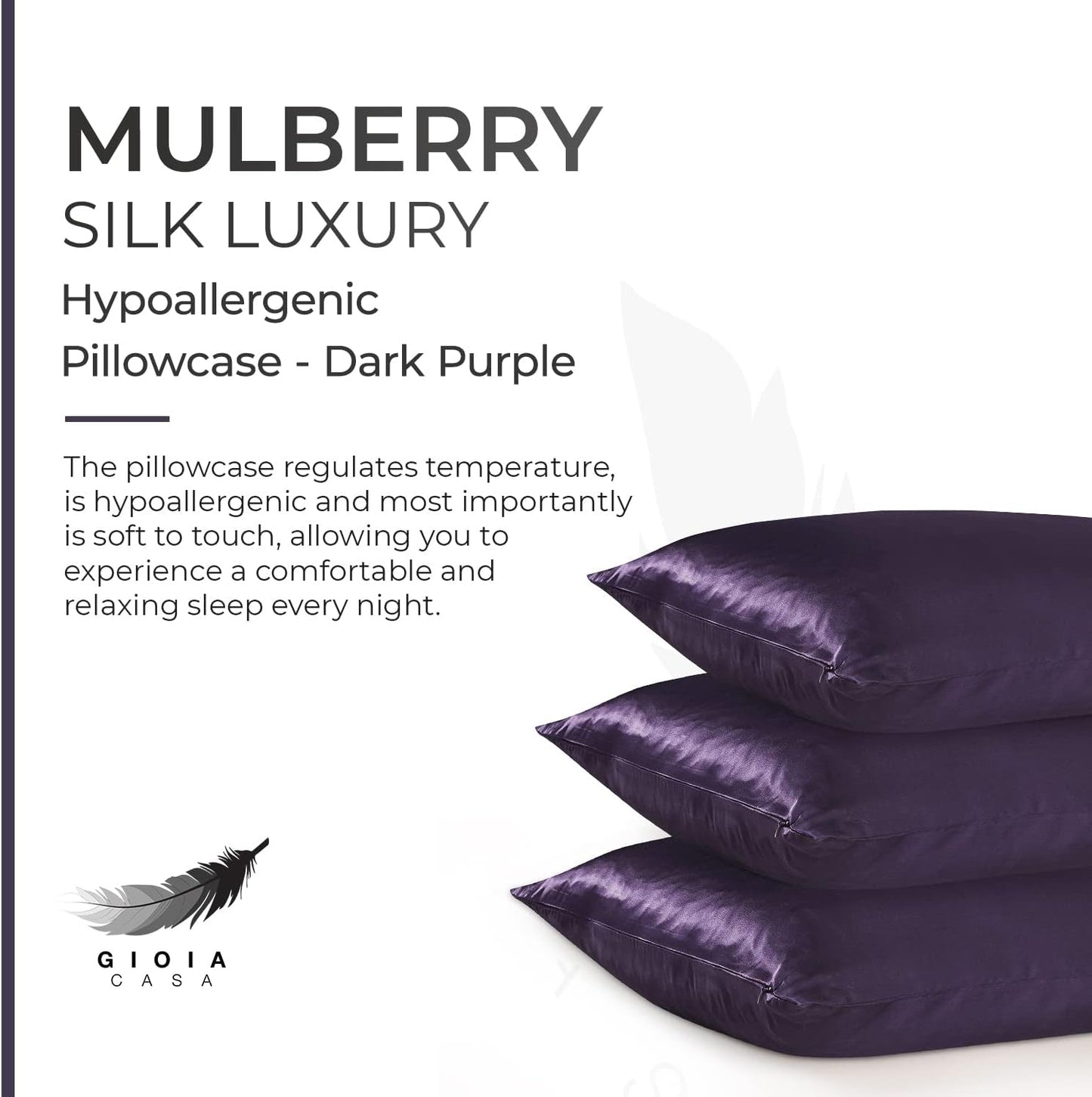 Luxury Pillowcase 100% Pure Mulberry Silk on Both Sides - Dark Purple