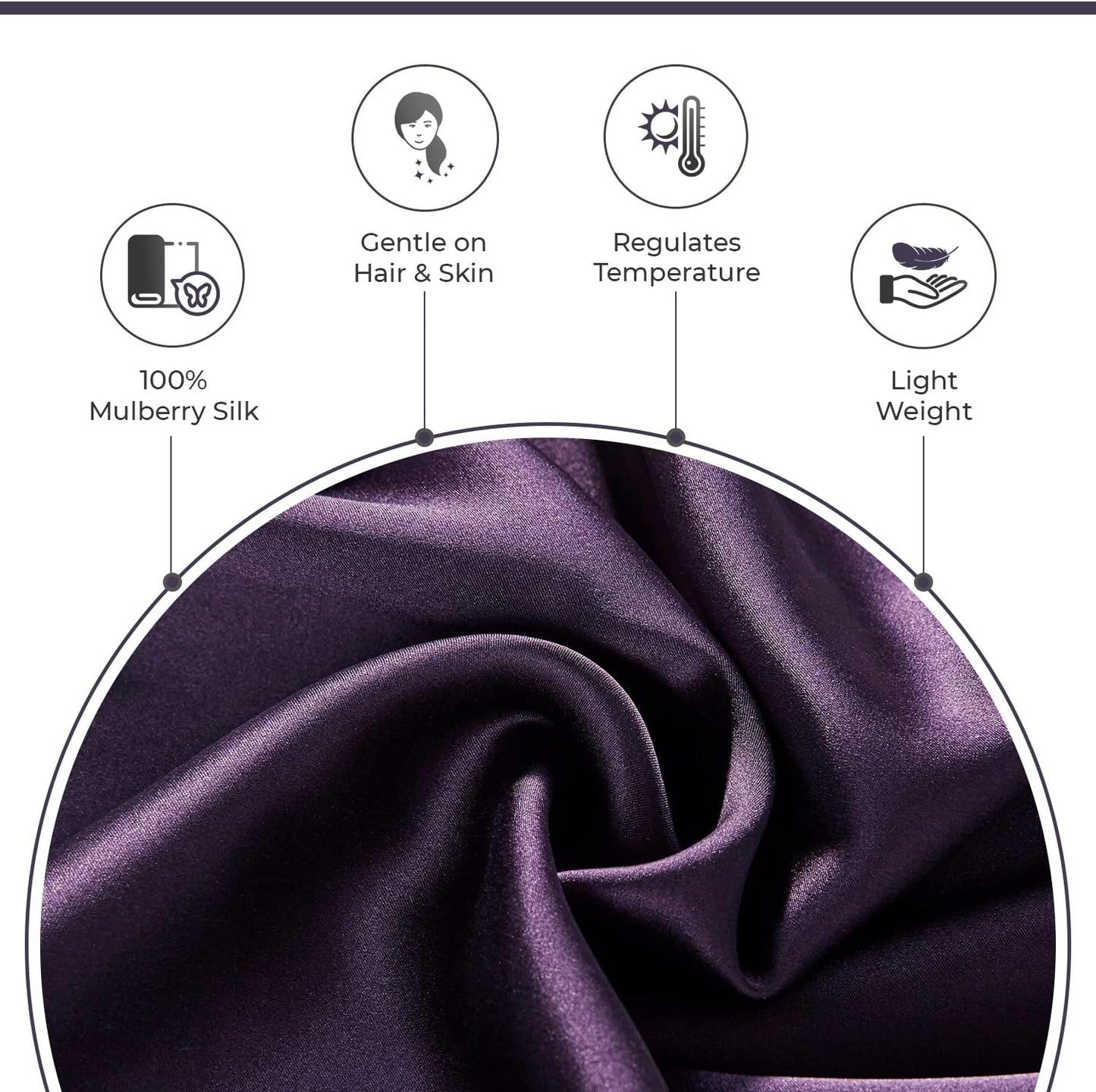 Luxury Pillowcase 100% Pure Mulberry Silk on Both Sides - Dark Purple