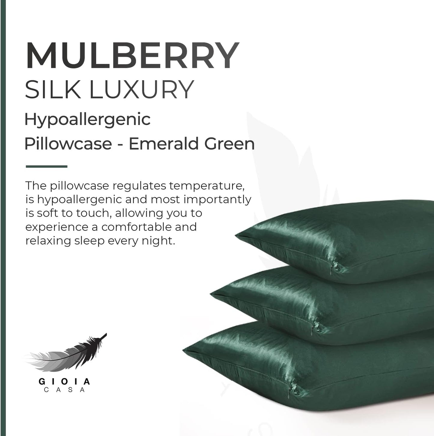 Luxury Pillowcase 100% Pure Mulberry Silk on Both Sides - Emerald Green