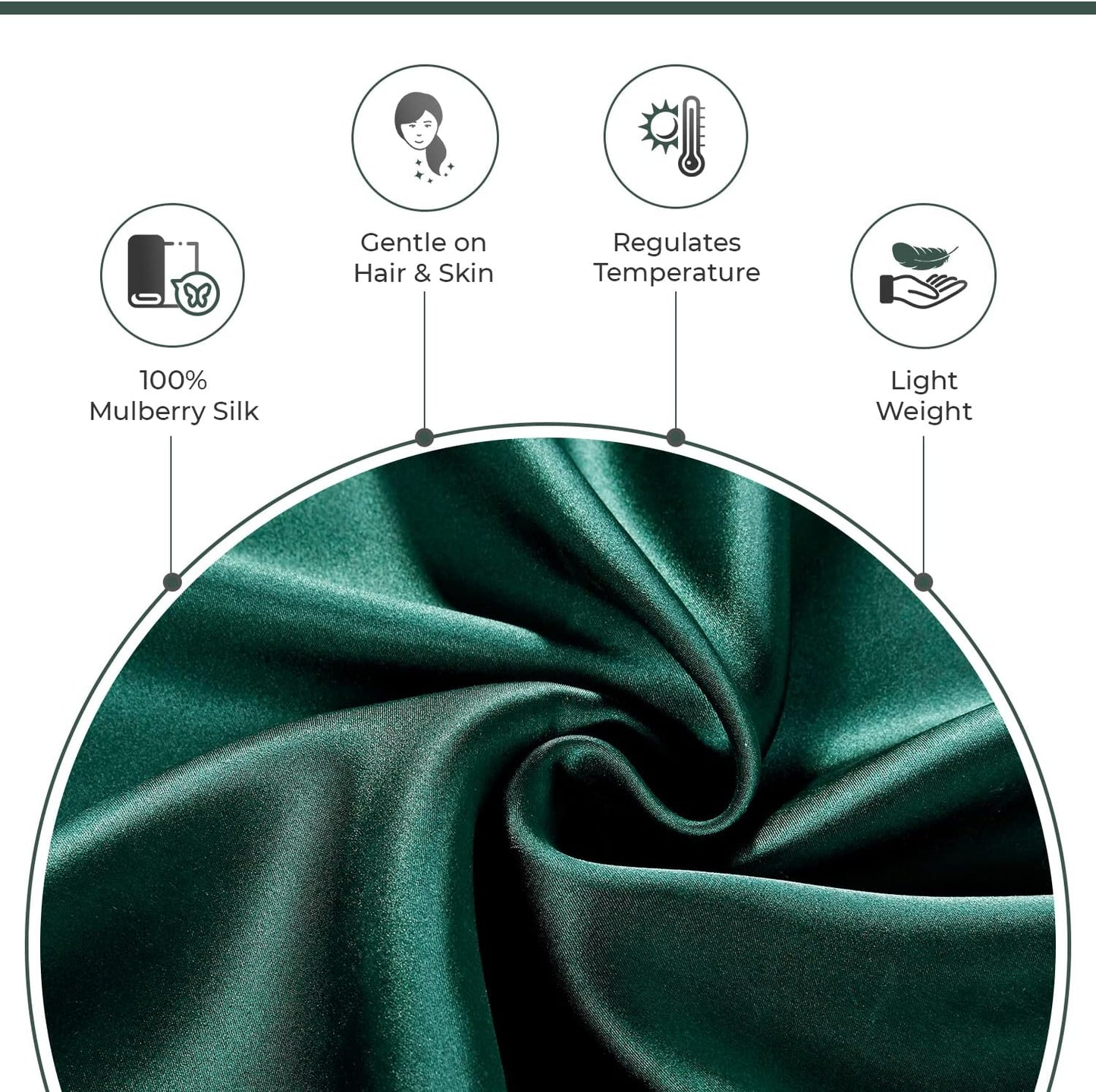 Luxury Pillowcase 100% Pure Mulberry Silk on Both Sides - Emerald Green