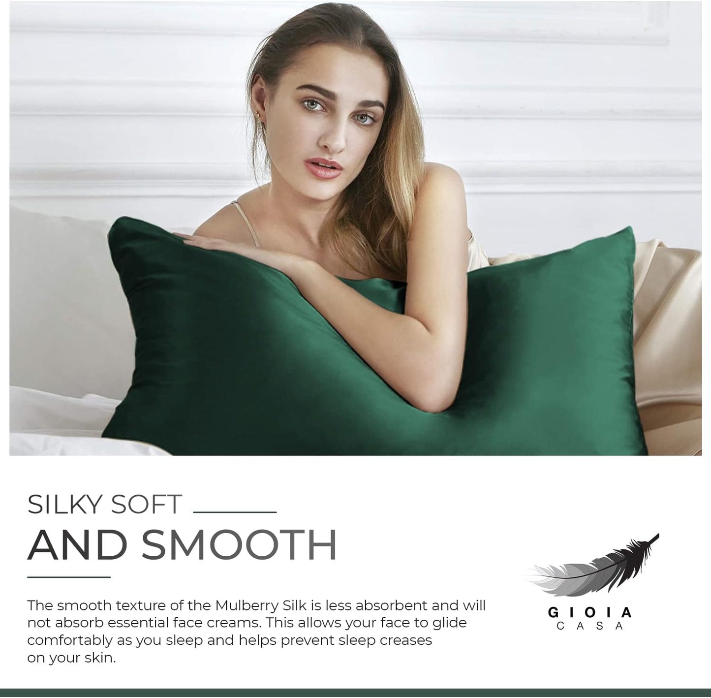 Luxury Pillowcase 100% Pure Mulberry Silk on Both Sides - Emerald Green