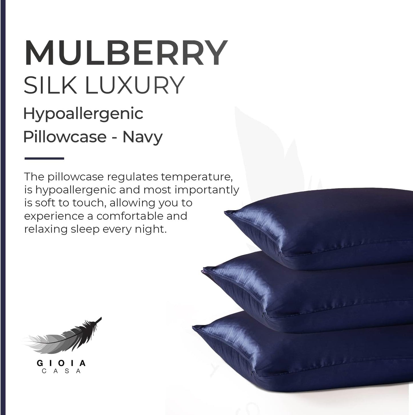 Luxury Pillowcase 100% Pure Mulberry Silk on Both Sides - Navy