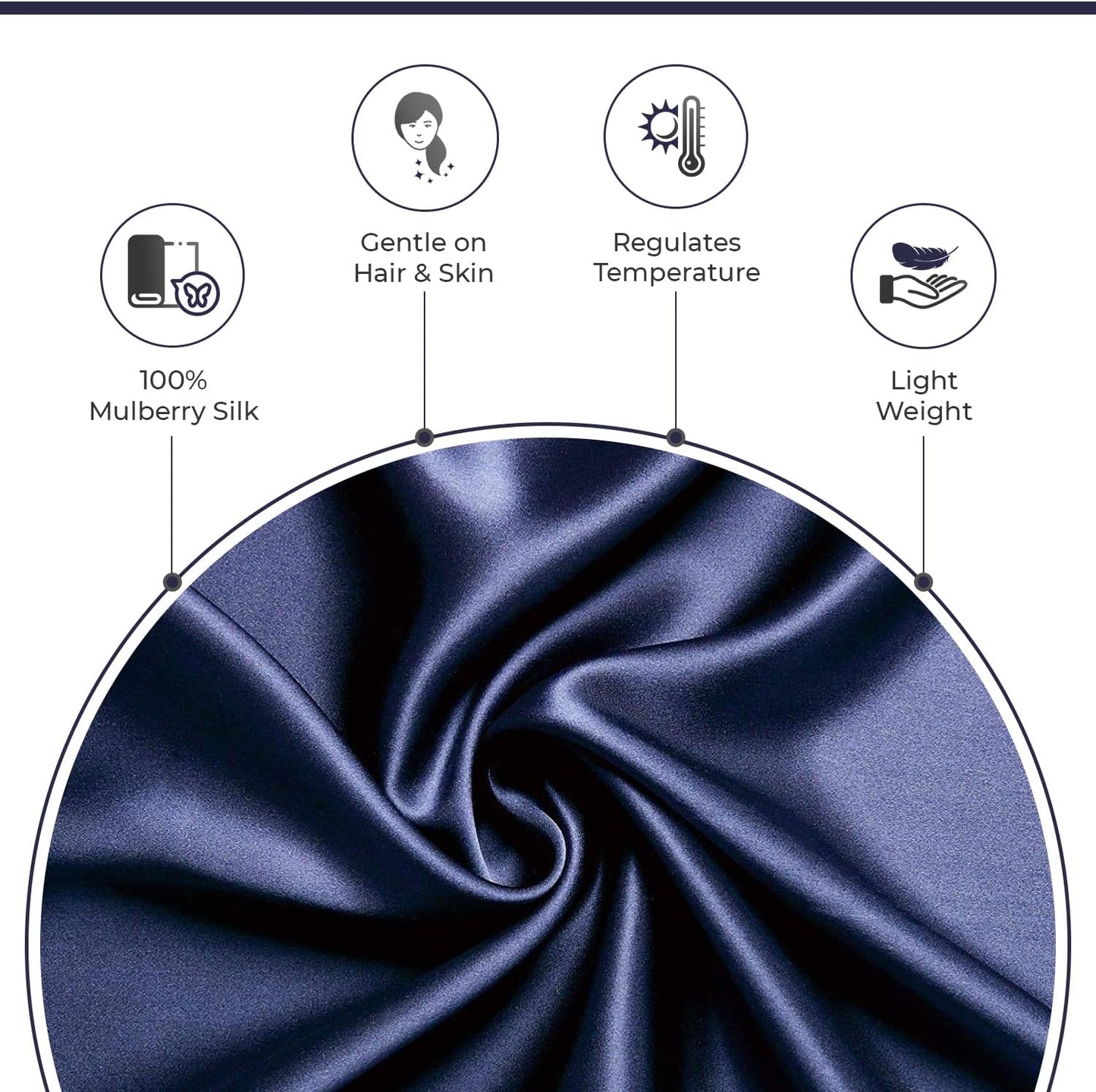 Luxury Pillowcase 100% Pure Mulberry Silk on Both Sides - Navy